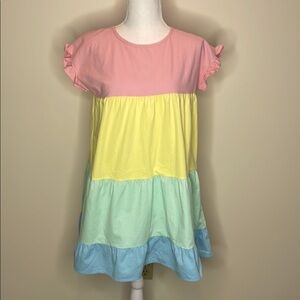 Simply Southern Colorblock Pastel Babydoll Dress with Ruffle Sleeves. Small. EUC